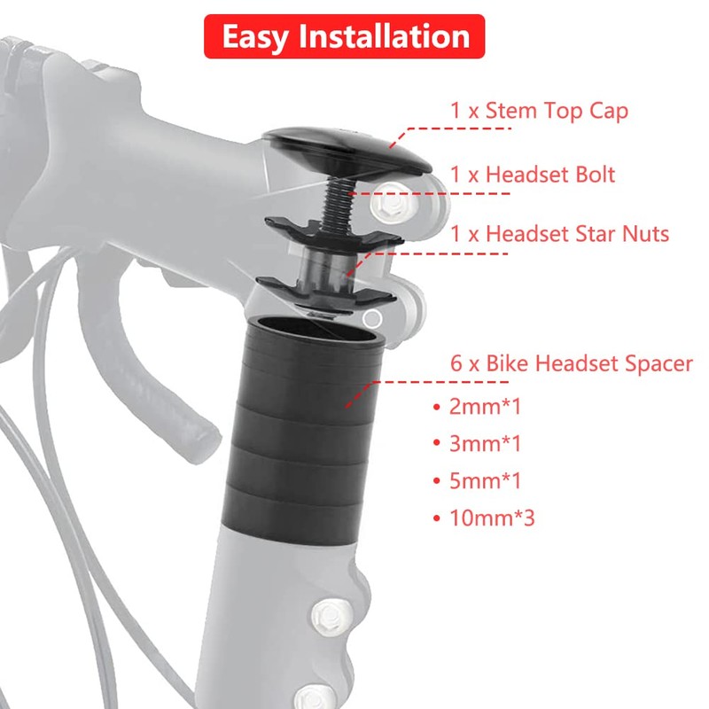 Saipor 9PCS Aluminium Alloy Bicycle Headset Spacer 1-1/8 inch Bicycle