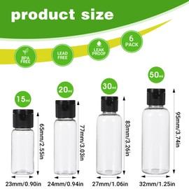 Oruola 8pcs Travel Containers for Toiletries,Small Plastic Bottles, 4 Sizes Plastic Travel Bottles with Leak-Proof Flip Cap,Travel Size Bottles for Shampoo,Lotion,and More (Black & Transparent)