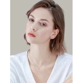PRAYMOS Cross Chain 925 Sterling Silver Necklace Chains Communion Confirmation Christening Pendant for Women Girls Ladies, Silver, Cubic Zirconia