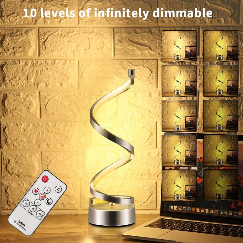 ELINKUME Spiral LED Table Lamp with Remote Control, Three Color