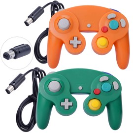 ONE250 2 Pack Classic Shock Joypad Wired Controller, Compatible with Wii NGC Gamecube Game Cube (Orange & Green)