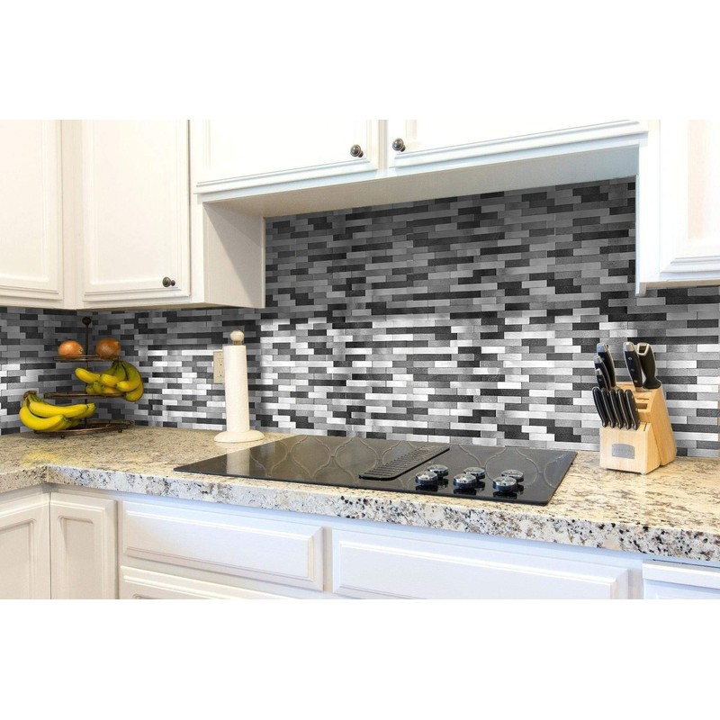 Decopus Metal Mosaic Tile Backsplash -LNG Oblong in Black/Gray/Silver 5pc/Pack