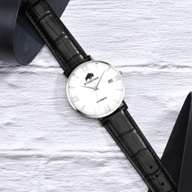 BISONSTRAP Watch Straps 20mm, Alligator Embossed Leather Watch Bands, Black with Silver Buckle