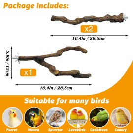 kathson 3pcs Natural Parrot Perch for Cage Wooden Bird Perches Grape Bird Stick Parakeet Climbing Standing Branches Toy Chewable Cage Accessories for Small Budgies Cockatiels Lovebirds Budgies