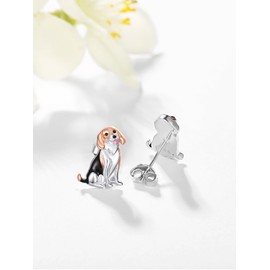 Dreamboat Beagle Dog Stud Earrings for Women 925 Sterling Silver Jewelry Gifts for Beagle Lovers