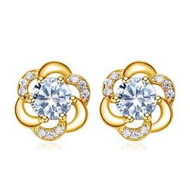 Josfeva Stud Earrings Silver 925, Silver Stud Earrings for Women, Flower Earrings with 5A White Cubic Zirconia, Small Sleeping Stud Earrings, Silver Stud Earrings with Gift Box for Girls, Silver Cubic