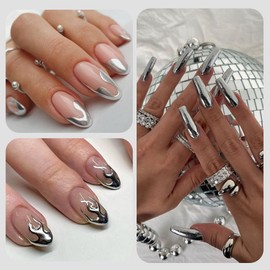 SUTOKAKA 5ml Metallic Painting Nail Gel Polish, 3D Metal Mirror Chrome Effect Silver High Gloss Shine Painted Drawing Liner Stripes Soak Off UV/LED Gel for DIY Nail Art Designs
