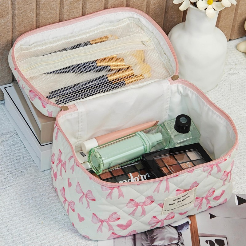 AMZMA Bow Makeup Bag Organizer, Travel Makeup Bags for Women,
