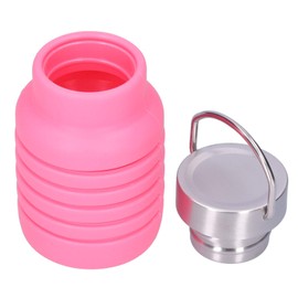 Botella de Agua de Silicona Plegable para Beber con Tapa de Acero Inoxidable para Viajes, Gimnasio, Niños, Niñas, Niños, Mujeres, Hombres, 550 Ml(Rosa),Botellas