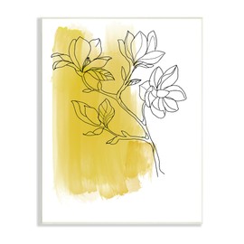 Stupell Industries Tree Blossom Branch Line Drawing Yellow Brush Pattern, Designed by Bronwyn Baker Wall Plaque, 10 x 15