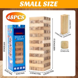 PIWOSGOL Wooden Wobble Tower 48 Building Blocks for Stacking, Stacking Game for Children from 3 Years, Skill, Promotes Development and Motor Skills of Toddlers, 17.5 x 4.5 x 4.5 cm (Small)