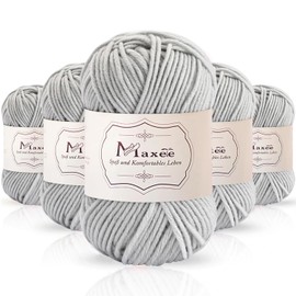 Maxee Hand-Knitting Yarn 250 g (5 x 50 g), Cotton Blend, for Knitting, Crochet and Crafts, Soft Comfortable Yarn for Knitting Beginners, Experienced Knitters (Light Grey-1)