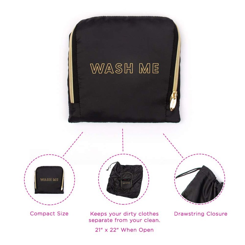MIAMICA Black and Gold inchesWash Meinches Travel Expandable Laundry Bag,