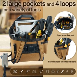 MELOTOUGH Electrican Tool Pouch Belt Clip Nail Work Pouch Tool Belt Pouches Utility Tool Organizer Pouch with Hammer Holder for Electrician,Carpenter,Construction,Technician(Khaki)
