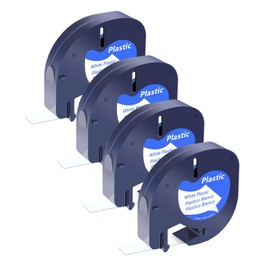 SHUBEIEUMI 4x Etikettenband kompatibel mit Dymo Letratag Etikettenband 12mm x 4m, Kompatible für Dymo LetraTag Kunststoff Schriftband, für Letratag LT-100H LT-100T 200B XR, Schwarz auf Weiß