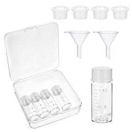 4 PCS Liquid Travel Containers, Leakproof Travel Bottles Empty Plastic Bottles Scale Glass Liquid Containers with 10 Stoppers and 2 Funnels Travels Bottle for Toiletries Liquids Solid (Clear,10ml)