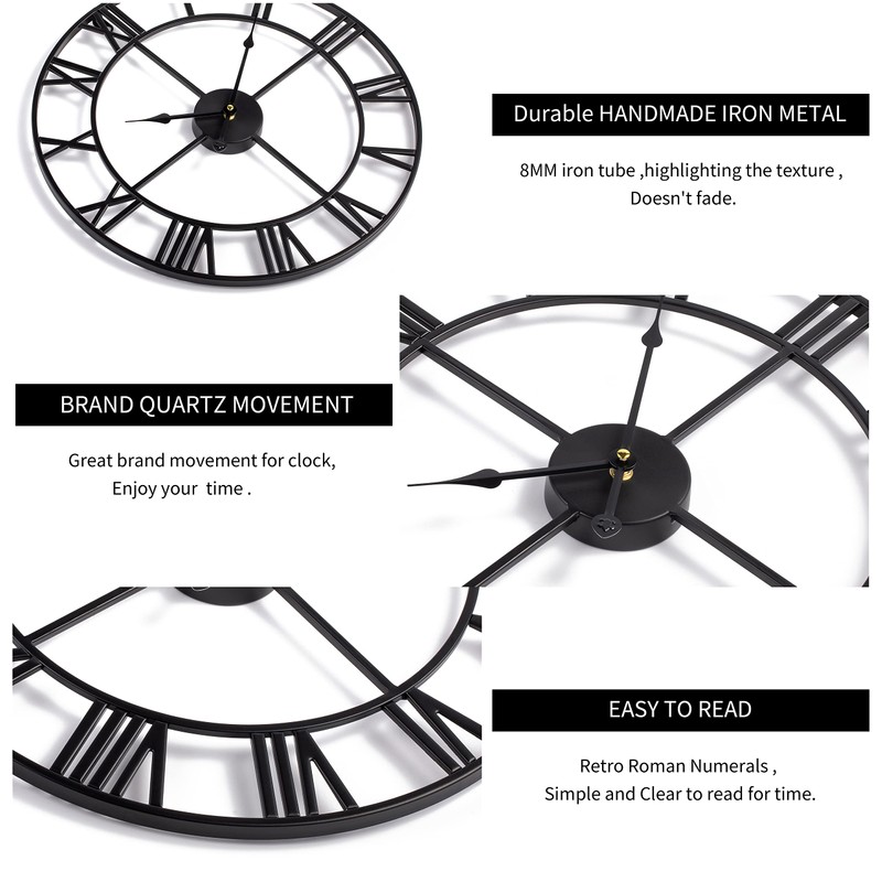 Large Modern Metal Wall Clocks Rustic Round Nearly Silent Little