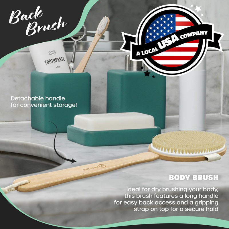 Nevlers Natural Boar Bristle Dry Brushing Body Brush 4-Piece Massage
