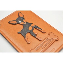 Miniature Pinscher Black & Tan Genuine Leather Pass Case Leather Story Pass Card Holder Golden Brown