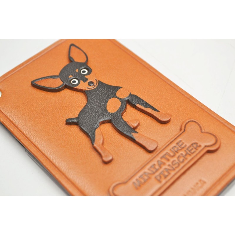Miniature Pinscher Black & Tan Genuine Leather Pass Case Leather