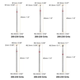 sourcing map 6pcs Diamond Grinding Bit 1/1.5/1.8/2/2.3/2.5mm Ball Head 2.35mm Shank Stone Sanding Drill Bits Rotary Tool for Ceramic Glass Nails Grinding Polishing