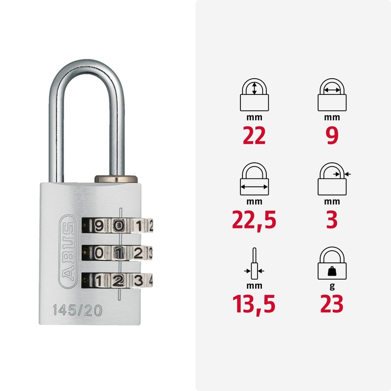 ABUS 145/20 Combination Lock, Solid Aluminium Padlock, Blue