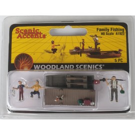 Woodland Scenics A1923 Family Go Fishing Dog Woman Child Boat Boat Jetty Diorama River Lake Sea 1:87 Track H0 HO Family Fishing