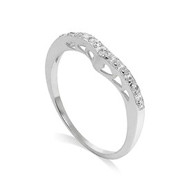 Sterling Silver & CZ Crystal Wishbone Ring with Hearts Size V (Available I - W)