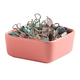 Mecaikru Ceramic Paper Clip Holder for Desk Cute Binder Holder Paperclip Holders for Office Paper Clips Dispenser Organizer desk décor (pink)
