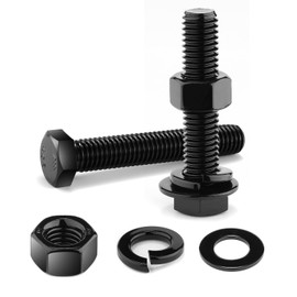 1/2-13 x 2-1/2" Hex Head Screw Bolt, Nuts, Flat & Lock Washers, 20Pcs 18-8 (304) Stainless Steel, Fully Threaded, Black Oxide by SG TZH