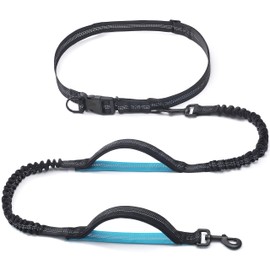 iYoShop Retractable Hands Free Dog Leash - Dual Handle Bungee Waist Leash for Small, Medium and Large Dogs (Medium/Large, 25-150 lbs, Black)