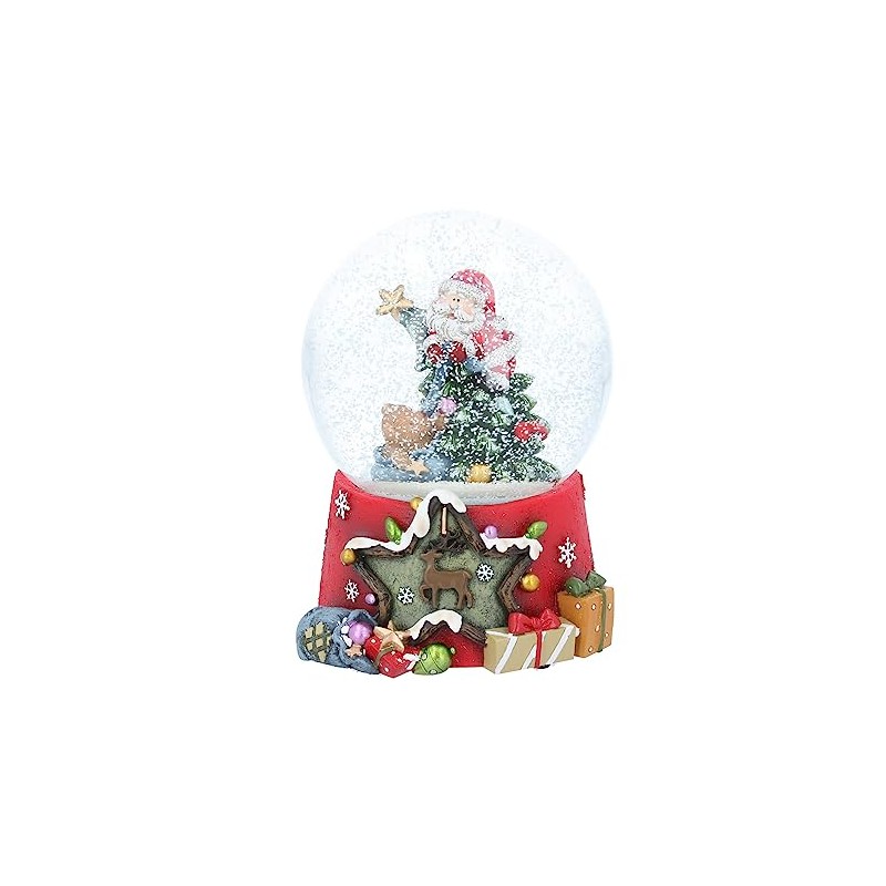 Gisela Graham Christmas Musical Decoration Traditional Santa and Reindeer Snowglobe
