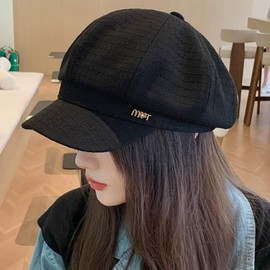 Women Premium Cotton Beret Newsboy Hat Octagonal Cap Trendy Blend Retro for Spring Autumn(UK, Alpha, One Size, M, Black)