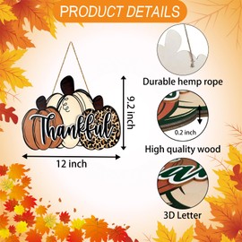 Fall Door Decor Thankful Sign Rustic Fall Pumpkin Decor Wooden Leopard Pumpkin Door Sign Fall Door Hanger for Harvest Thanksgiving Indoor Wall Decor