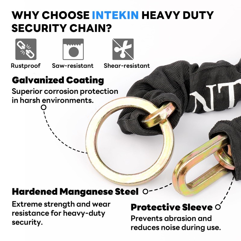 INTEKIN Security Chain 3.3 ft x 3/8" Thick Bike Lock
