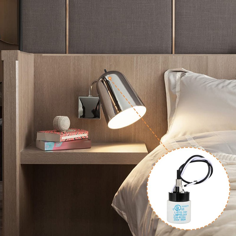 Helunsi E26 E27 Ceramic Lamp Socket with Rotary Knob Switch,