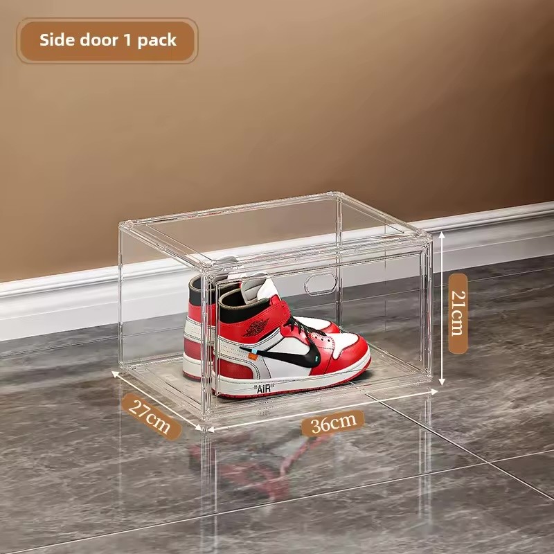 Large Clear Sneaker Display Box with Magnetic Front Door, Stackable