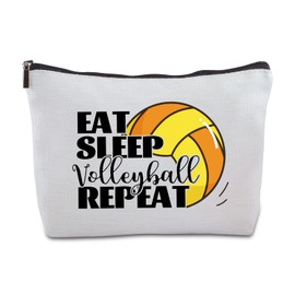 Volleyball Gifts Zipper Makeup Bag Travel Cosmetic Bag Volleyball Lover Gift Volleyball Player Gift for Women Sister for Birthday Graduation Gifts Eat Sleep Volleyball Repeat