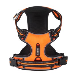 Ellichom No Pull Dog Harness with 3 Snap Buckles,No Choke Front Lead pet Harness Reflective and Adjustable Soft Padded Vest for Small Medium Large Dog (Orange, Extra Large)