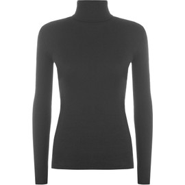 LUXE DIVA Women Ladies Ribbed Stretch Polo Turtle Neck Rib Top Jumper UK Size S/M-XXXL Black