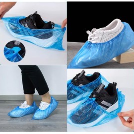 100 Pack Shoe Covers Disposable Non Slip, Premium Waterproof and Recyclable Shoe Booties Covers for Indoors, Fits Up To 11 US Men and 13 US Women Size(50 Pairs Blue) (Blue)
