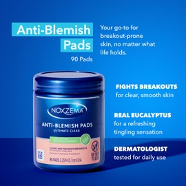 Noxzema Ultimate Clear Face Pads, Salicylic Acid Acne Treatment Clears and Prevents Acne, Anti-blemish, 90 Count, 6 Pack