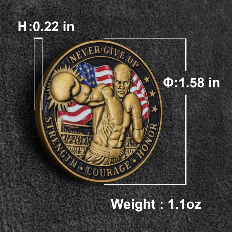 Never Give Up Boxing Challenge Coin – 3D Color Relief
