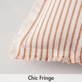 MIULEE Pack of 2 Rust Fall Pillow Covers 18x18 Inch Striped Farmhouse Couch Throw Pillow Covers with Fringe Chic Linen Decorative Cushion Covers for Sofa Living Room Bed Home Decor