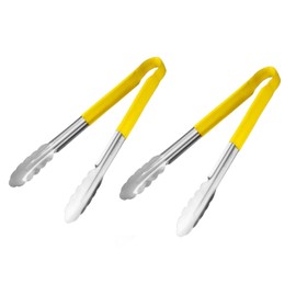 Chabrias Ltd 12" Utility Kitchen Tongs Cooking Tongs Stainless Steel Colour Coded Serving Tongs (Yellow, 2 Pack)