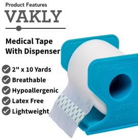 Paper Medical Tape with Dispenser 2"x10 Yards for Medical First Aid [10 Rolls + Dispenser] Lightweight Breathable Microporous Adhesive Latex Free Hypoallergenic Bandage and Wound Dressing Tape (10)