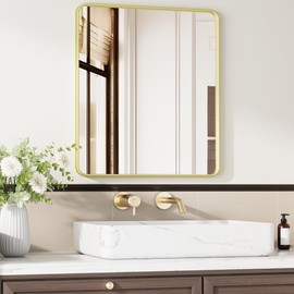 Gold Bathroom Mirror 24X30 Inch Bathroom Vanity Mirror for Wall, Metal Frame Large Mirror, Tempered Glass, Modern Wall Mirror for Bathroom, Farmhouse, Horizontally or Vertically Hanging