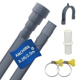 Anchira Drain Hose Extension 2.5 m, Washing Machine Hose Extension with Bracket Connector and Hose Clamps, Waste Water Hose, Washing Machine, Drain Hoses for Washing Machines, Dishwasher