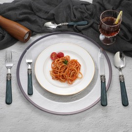 CATHYLIN 20 pieces 18/10 Stainless Steel Silverware Sets With Deep Grey Handle,Vintage Cutlery Sets,Sliverware set Service for 4,Dishware Safe (20, Deep Grey)