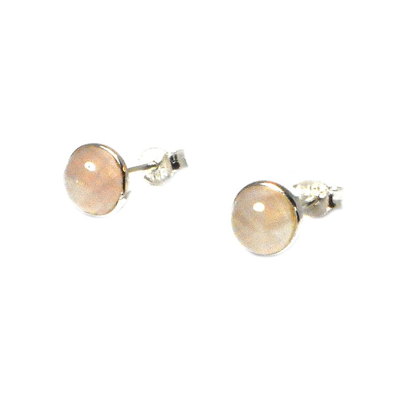 Rose QUARTZ Round Shaped Pink Sterling Silver Stud Earrings 925-8